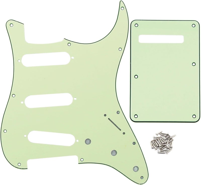 FLEOR SSS 11-Hole Electric Guitar Pickguard with Backplate and Pickguard Screws Set for ST Style Guitar Part,3Ply Mint Green - Image 1